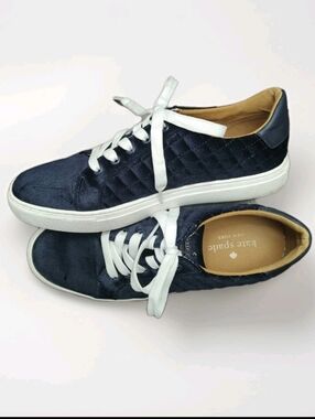 Kate Spade Soft Flexi Blue Velvet Fleet Quilted Lace Up Sneakers Women's 7B VGUC